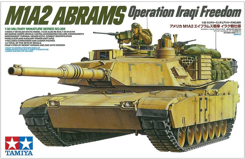 TAMIYA 300035269 300035269-1:35 US Kampfpanzer M1A2 Abrams Iraqi Freedom (2),originalgetreue Nachbil