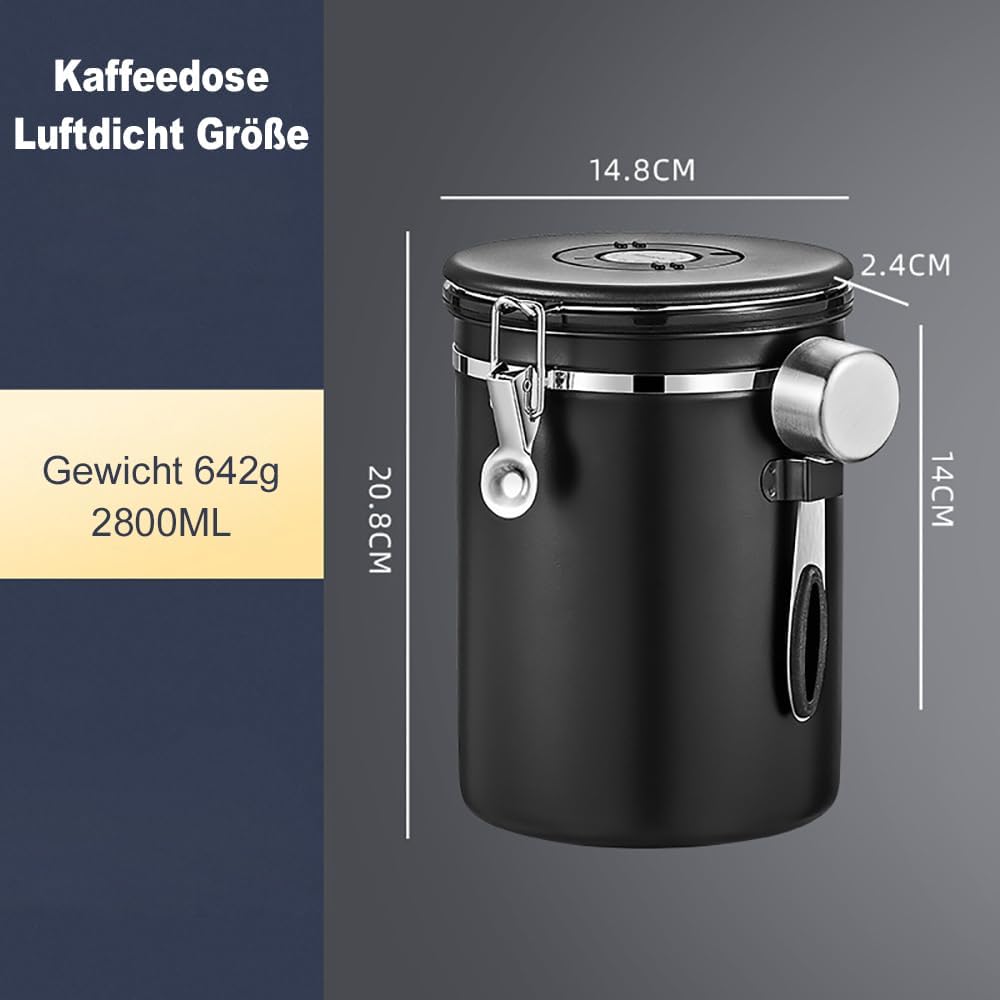 Kaffeebohnen Behälter,Kaffeedose Luftdicht Bohnen,Kaffeedose Luftdicht aus Edelstahl mit Löffel und