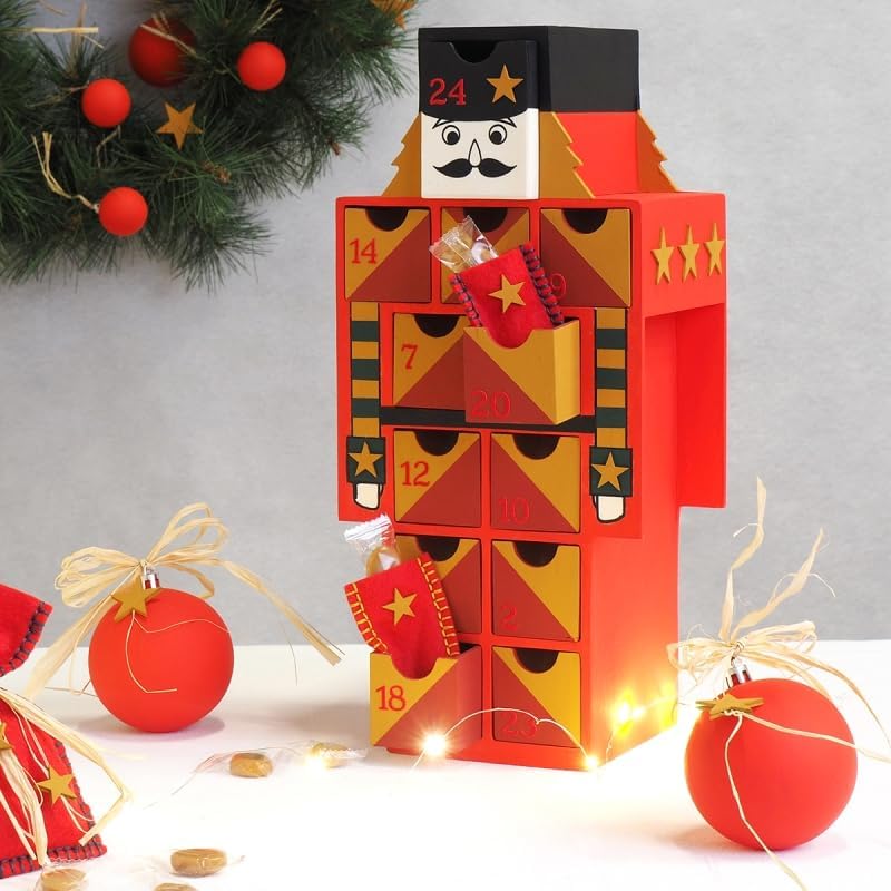 Artemio Adventskalender Nussknacker Pappelsperrholz 17x37,8x12,5cm Kalender Weihnachtskalender Weihn