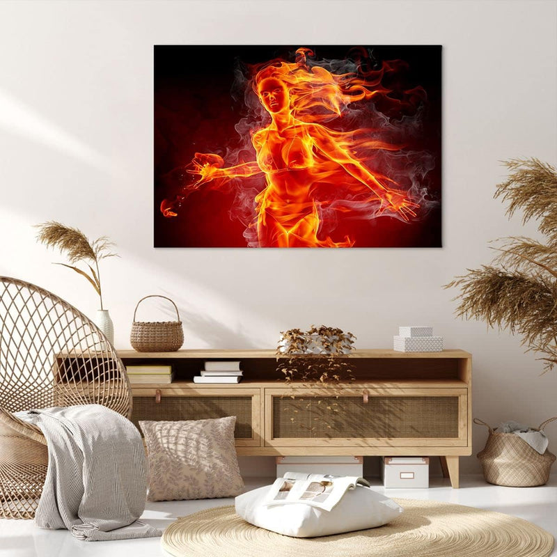 Bilder auf Leinwand 100x70cm Leinwandbild Frau Flammen Illustration Gross Wanddeko Bild Schlafzimmer