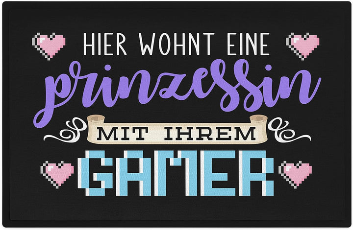 Trendation - Zocker Fussmatte Geschenk Hier Wohnt Eine Prinzessin Mit Ihrem Gamer Lustig 60x40 cm