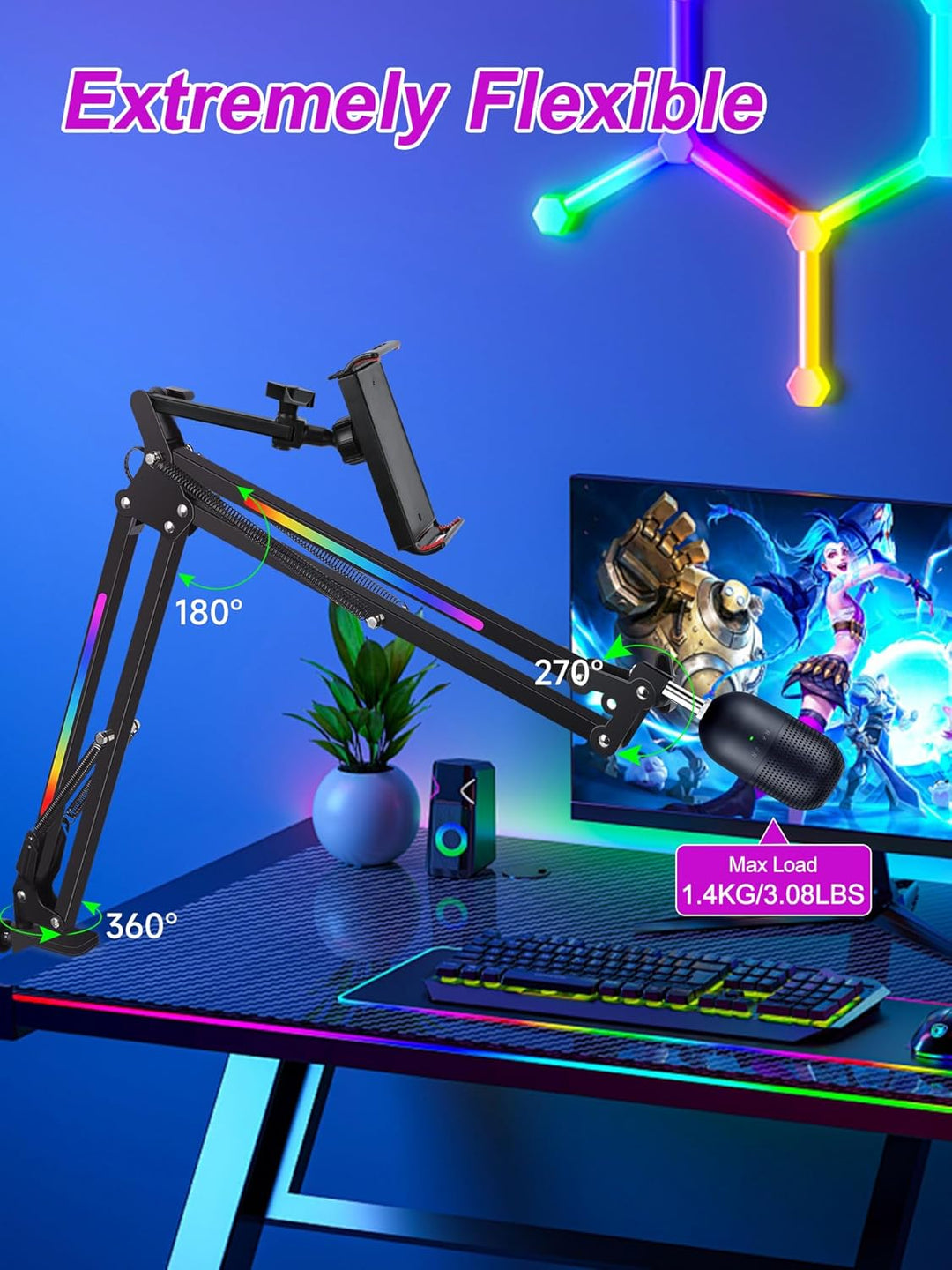 YOUSHARES RGB Mikrofonarm kompatibel mit Fifine AM8, HyperX QuadCast, Blue Yeti, Rode, Razer Seiren
