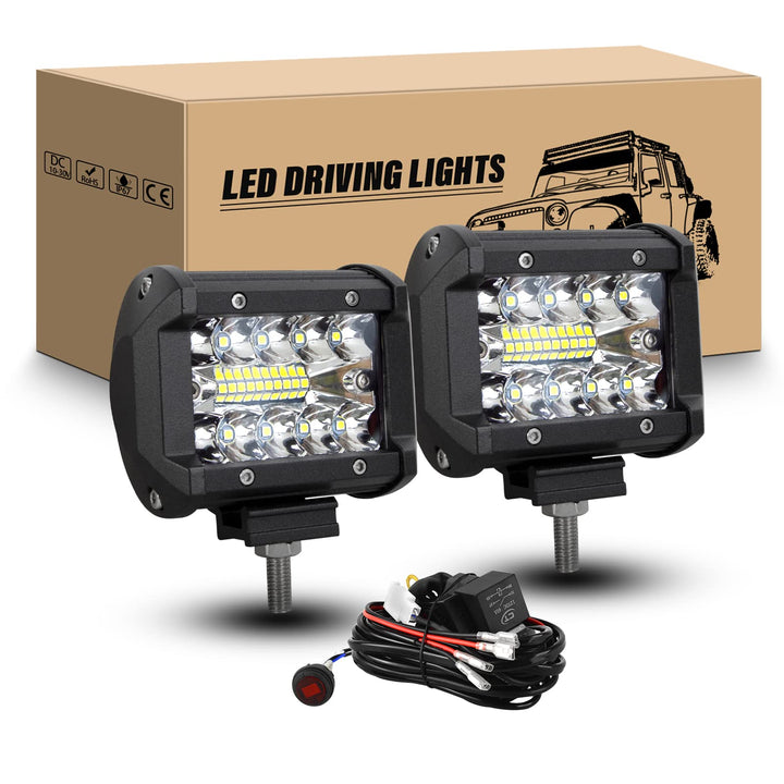 RIGIDON 2Pcs 4 Zoll 10cm 60W LED Scheinwerfer mit 12V Kabelbaum, Led Arbeitslichtleiste Arbeitslicht
