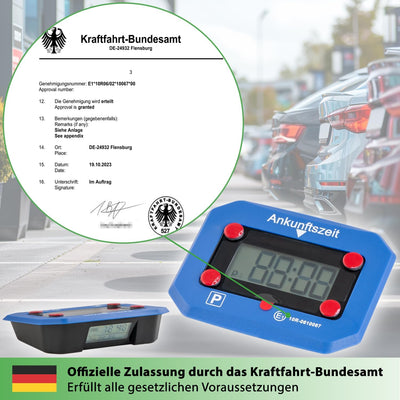 fouraces elektronische Parkscheibe - Zulassung des Kraftfahrtbundesamtes - mit Ersatz Batterie, auto