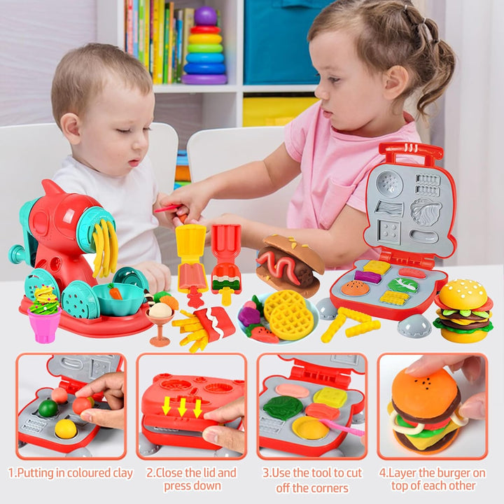 Knete Zubehör Set für Kinder 51 Stück DIY Knete Knetwerkzeug Burgermaschine Nudelmaschine Eismaschin