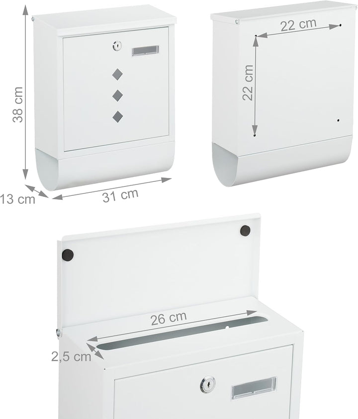 Relaxdays Briefkasten mit Sichtfenster, Metall, 4 Schlüssel, Zeitungsfach, Postkasten, HBT ca. 38 x