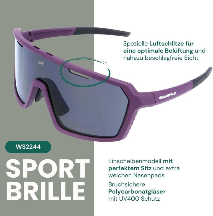 Gamswild WS2244 Sportbrille Sonnenbrille TR90 Fahrradbrille Skibrille Damen Herren Unisex verstellba