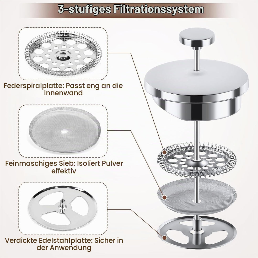 Kaffeebereiter French Press Edelstahl, 1000ml French Press, Doppelwandig Isoliert Kaffeepresse, Kaff
