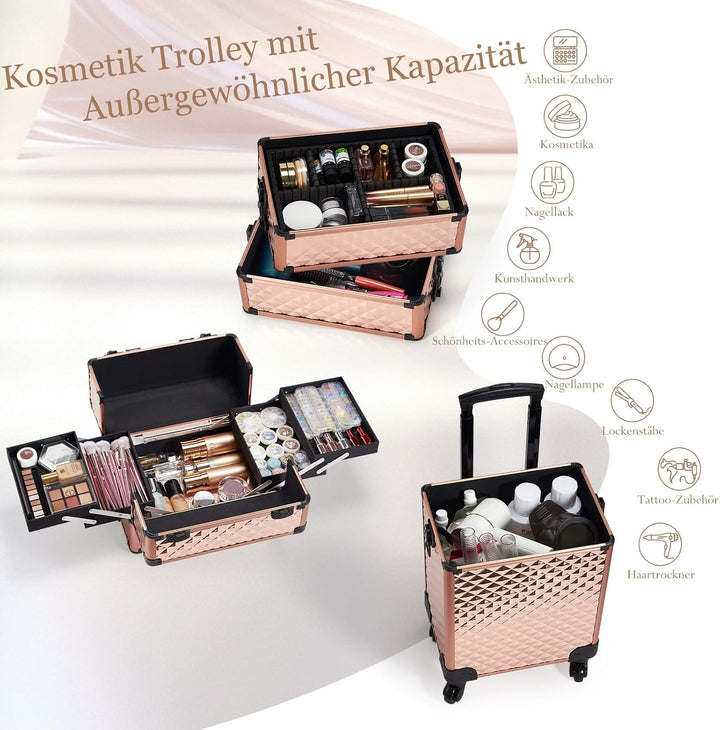 Kosmetikkoffer Trolley 4-in-1 Kosmetikkoffer Gross Kosmetik Trolley Make up Koffer Schminkkoffer mit