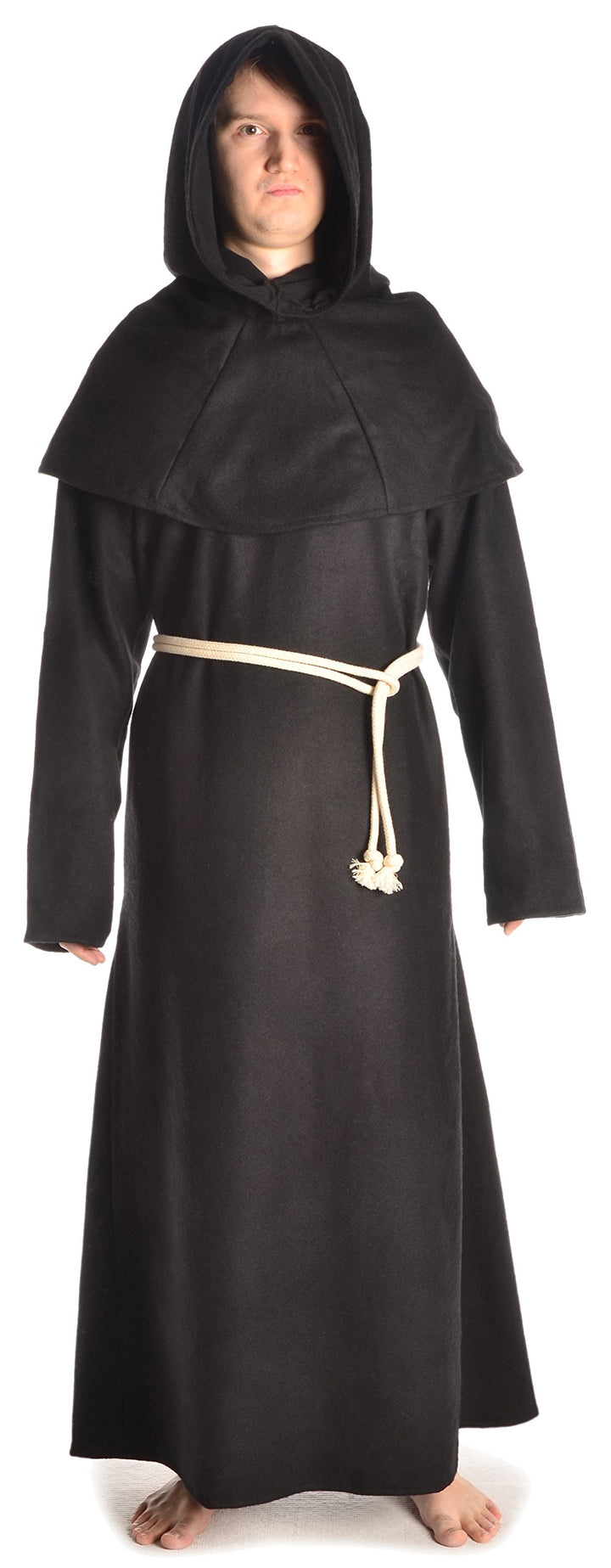 HEMAD Herren Mittelalter Kutte Halzebier (Set Kapuze, Strick, Cotte) S-XXXL Baumwolle L-XL Schwarz,