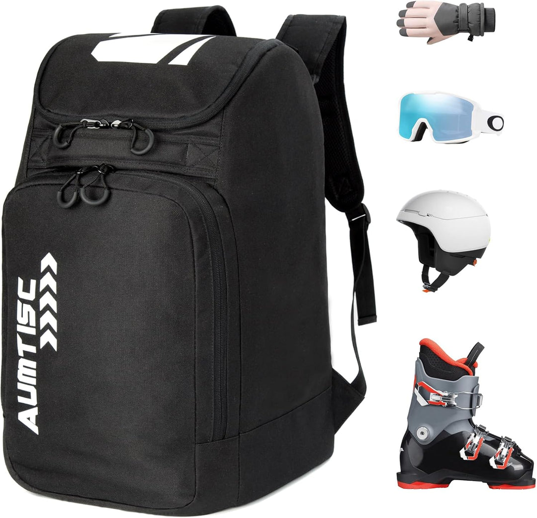 AUMTISC Skischuhtaschen mit Helmfach und Rucksackgurten, Skirucksack Skischuhrucksack mit Helmtasche