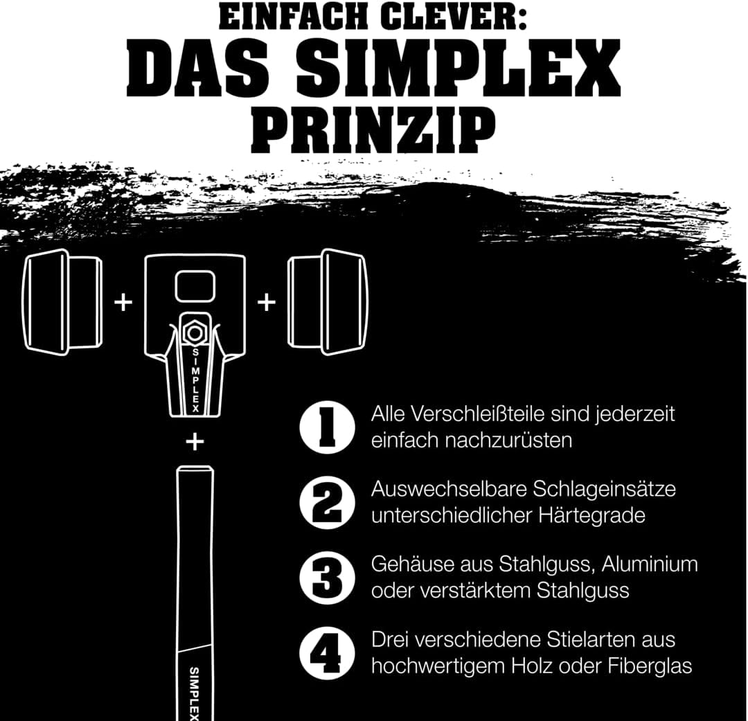 SIMPLEX-Schonhammer, Gummikomposition; mit Tempergussgehäuse und hochwertigem Holzstiel | D=40 mm |