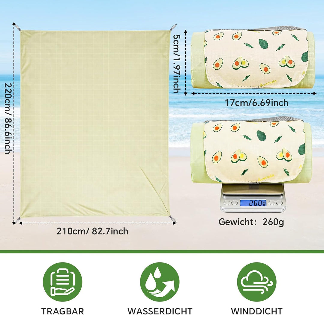 Wasserfeste Picknickdecke XXL (150x210 / 210x220 cm) - Ultraleichte Stranddecke Sandfrei &amp; Faltbar,