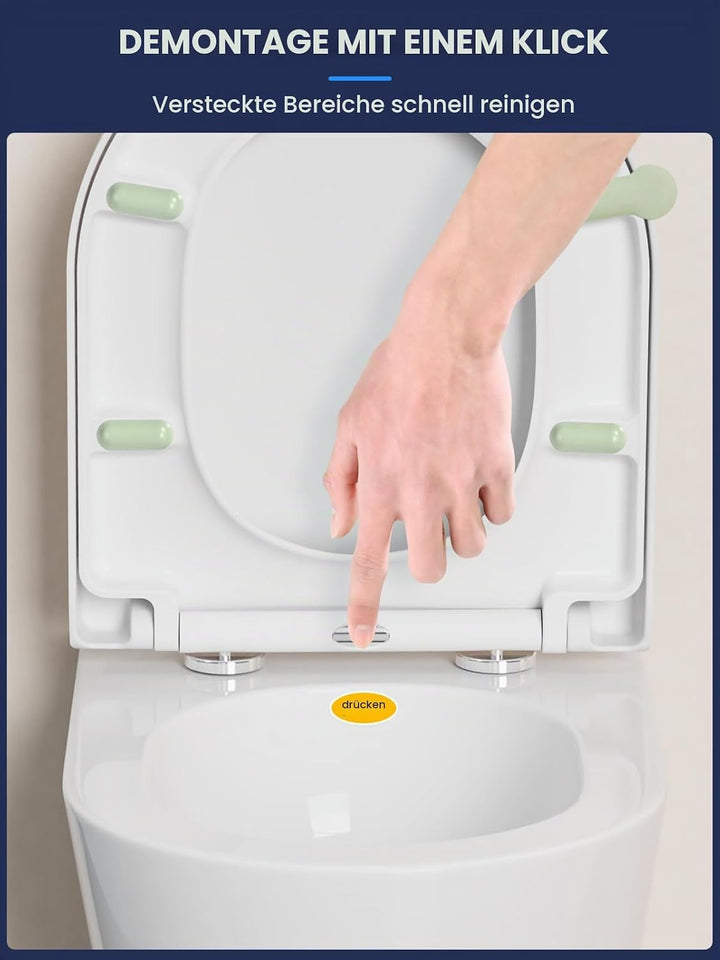 Toilettendeckel mit Absenkautomatik D-Form [KURZ],YEAUPE PRO WC Sitz mit Puller Lid,Toilettensitz mi