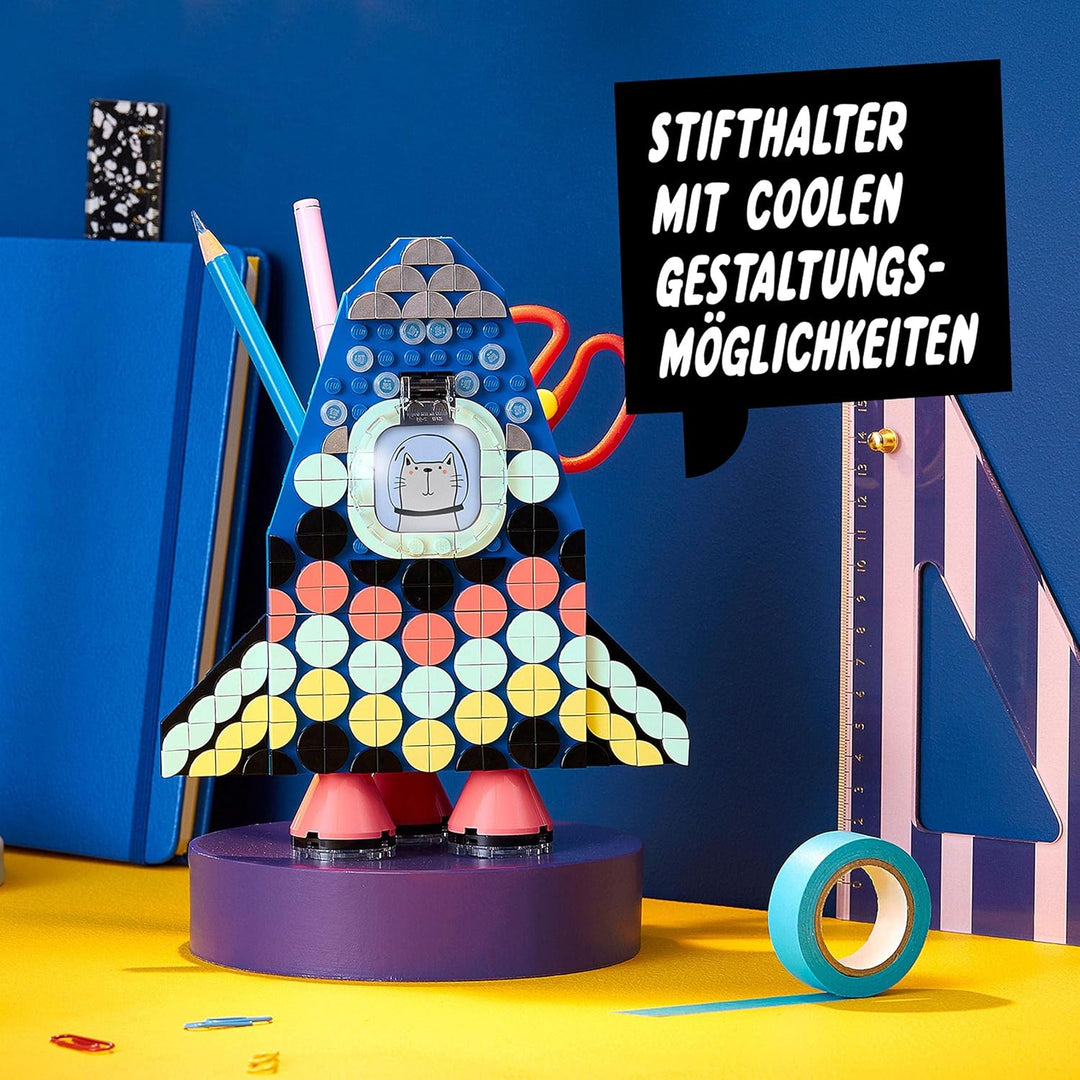 LEGO 41936 DOTS Raketen Stiftehalter Bastelset für Kinder, Kinderzimmer-Deko, Spielzeug Kreativset f