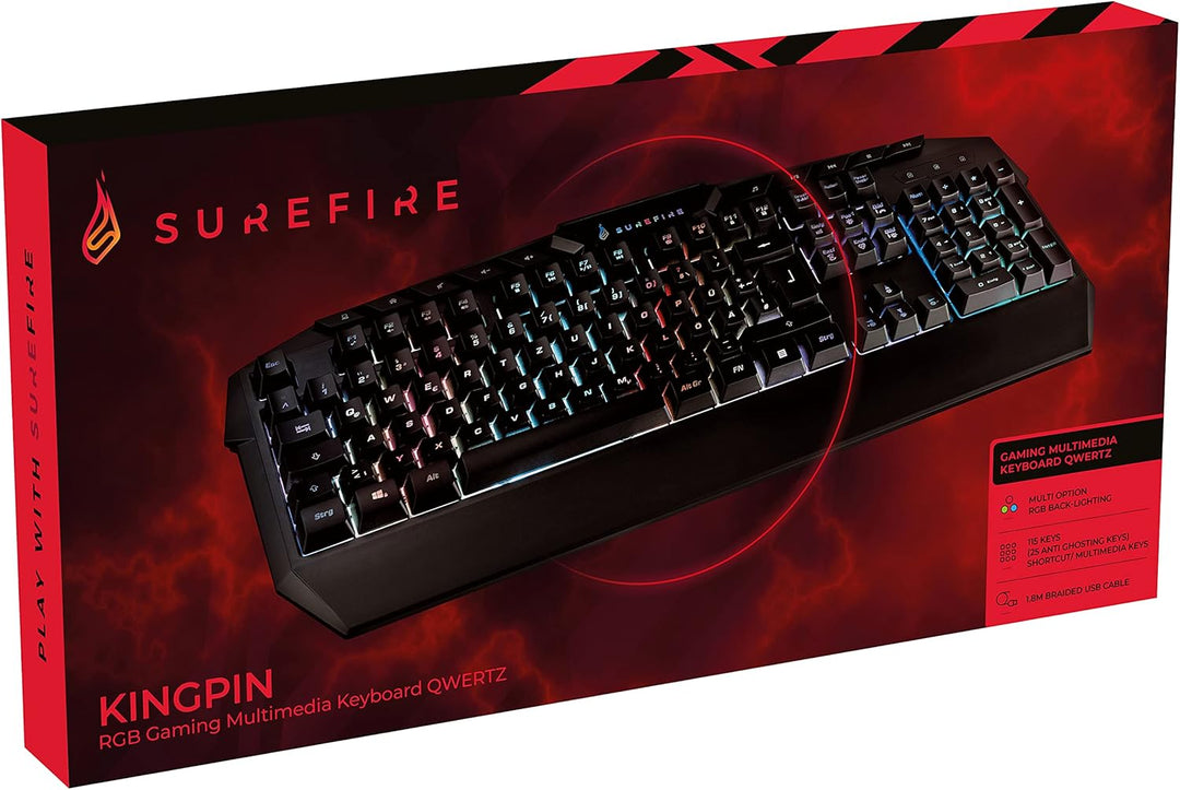 SureFire Kingpin Gaming Tastatur, Gaming Multimedia Keyboard mit programmierbarer LED-Hintergrundbel