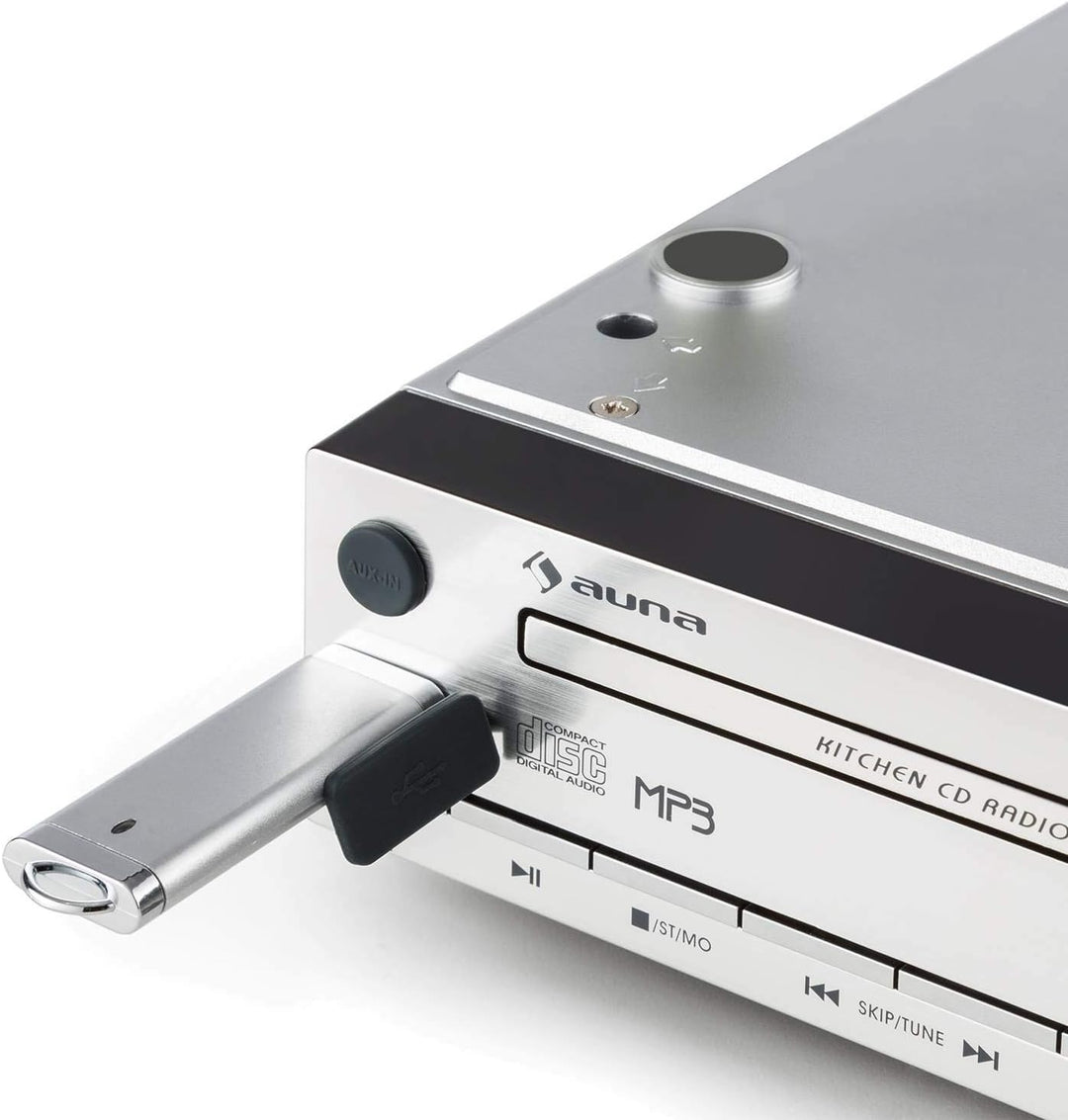 AUNA KCD-20 - Küchen-Radio, Unterbauradio, 2 x 6,5 cm Breitbandlautsprecher, MP3-CD-Player, UKW Tune