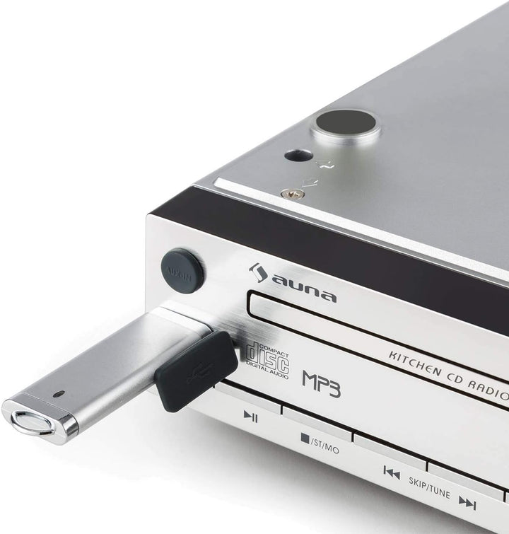AUNA KCD-20 - Küchen-Radio, Unterbauradio, 2 x 6,5 cm Breitbandlautsprecher, MP3-CD-Player, UKW Tune