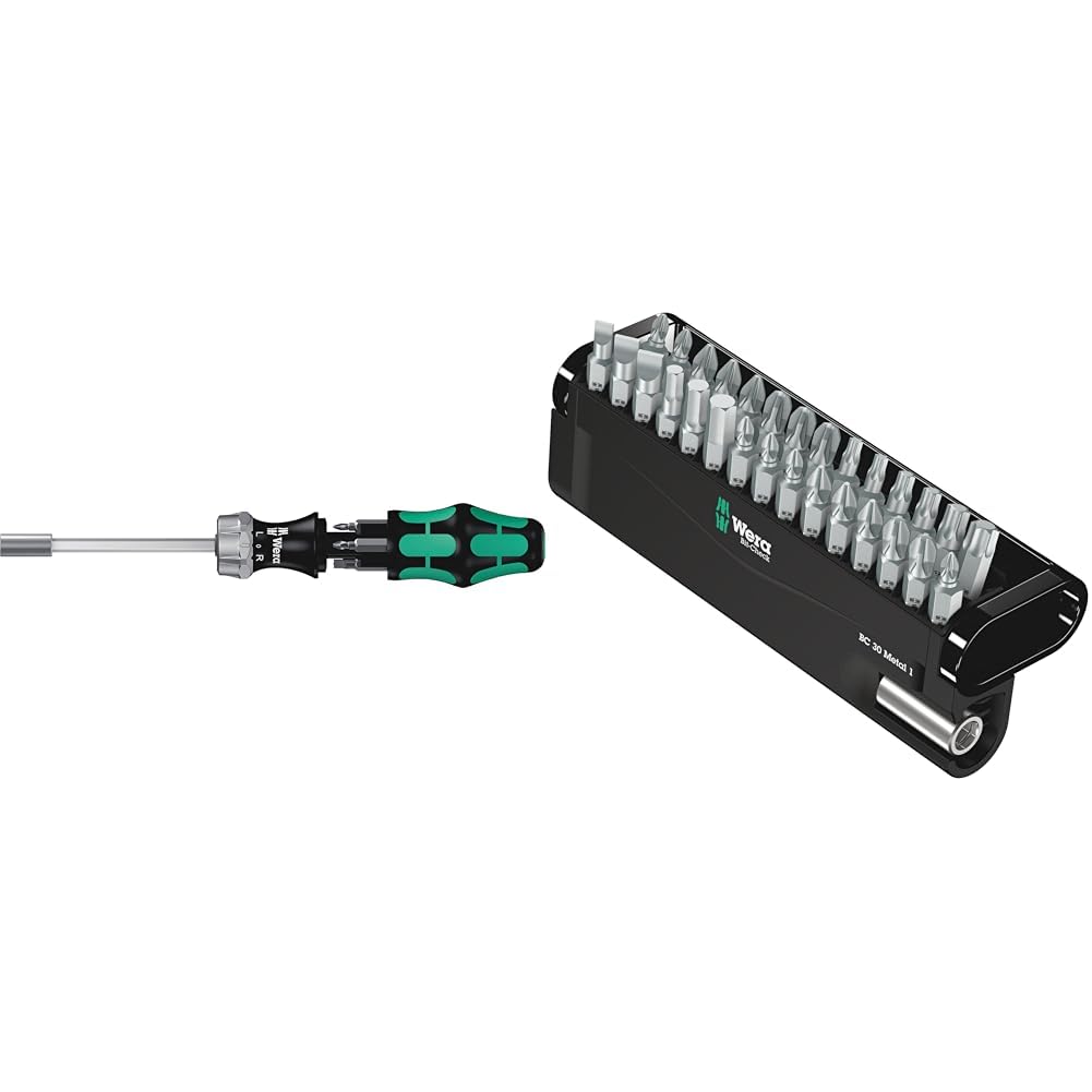 Wera Kraftform Kompakt 27 RA 1 SB, 7-teilig, 05073660001 & Bit-Sortiment, Bit-Check 30 Metal 1, 30-t