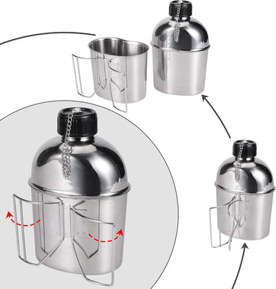 Goetland Edelstahl US Feldflasche Wasserflasche Trinkflasche 1,2L mit 0,6 L Becher Stofftasche für C