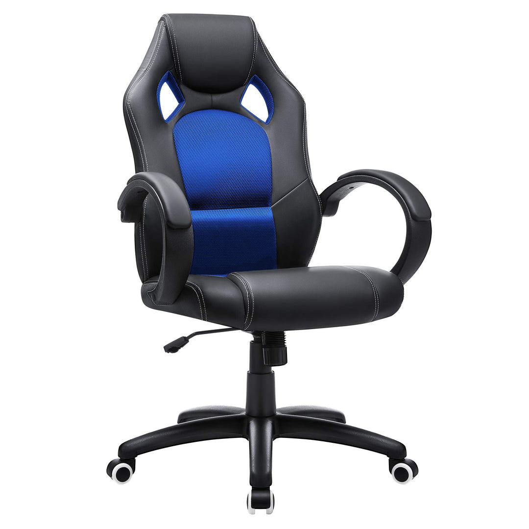 SONGMICS Racing Stuhl Bürostuhl Gaming Stuhl Chefsessel Drehstuhl PU, schwarz-blau, OBG56L Schwarz-b