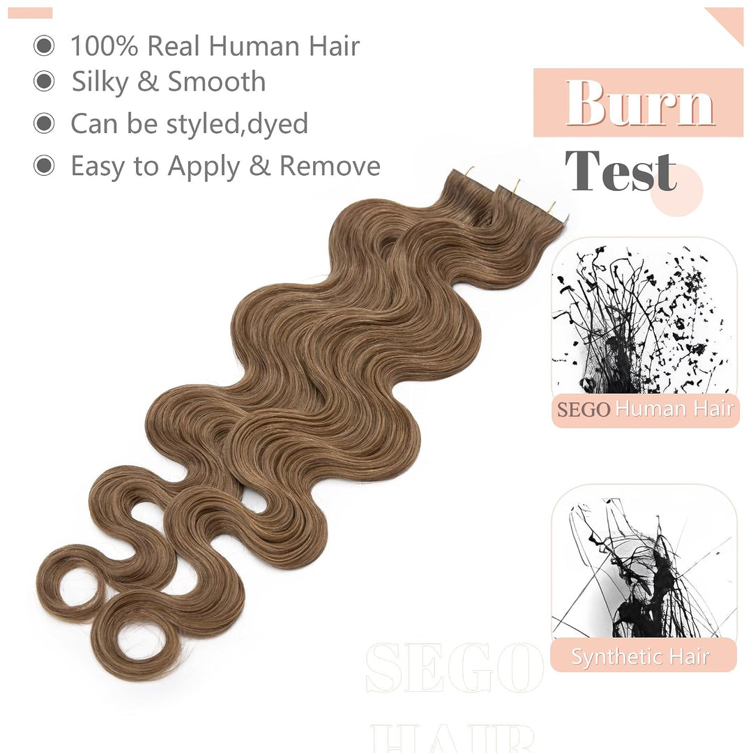 SEGO Tape Extensions Echthaar GEWELLT 16zoll/40cm 20 Stück Klebeband Haarverlängerung 100% Remy Haar