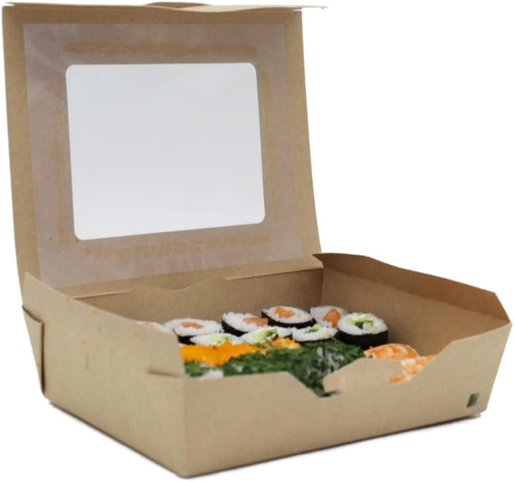 BAMI Sushibox Lebensmittelbox Tortenkarton Sushikarton mit Fenster -SBF412-19,8x13,8x5cm 50 Stück -S