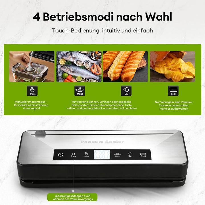 Vakuumierer mit Zuschneiden von Vakuumbeuteln, Vakuumiergerät mit Vakuumierbeuteln, Elektrischer Vak