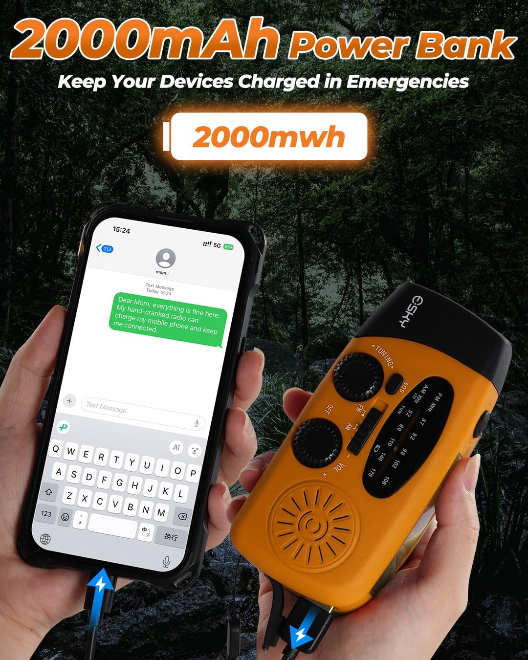 Solar Radio, Esky Kurbelradio AM/FM Wasserdicht Tragbare Radios SOS Alarm Notfallradio mit Power Ban