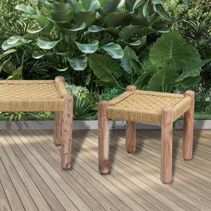 Marrakesch Hocker Beistelltisch aus Holz &amp; Jute Josue 36 cm | Ideal im Garten Terrasse und Balkon Na