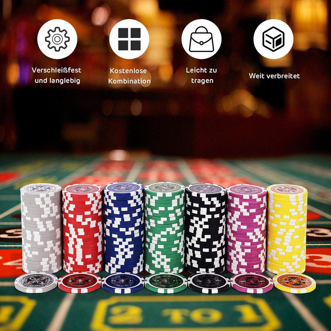 GOPLUS Pockerkoffer Pockerset 300 Chips Pockerchips Pocker Set mit Würfel Pokerkarten (Silber), Silb