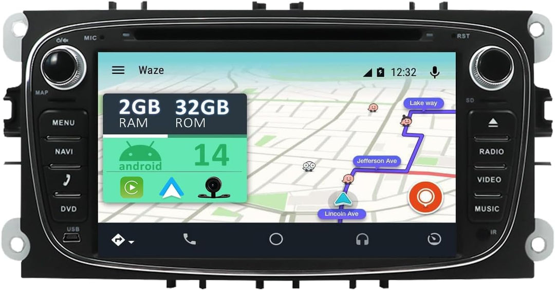 YUNTX Android 12 Autoradio für Mondeo/S-max/Focus/C-max/Connect/Galaxy-2 Din-[Integriertes Wireless