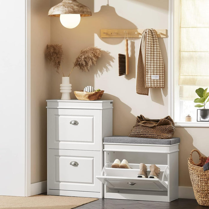 SoBuy Schuhbank mit Sitzkissen und Stauraum Schuhschrank mit Klappe, Schuhregal schmal platzsparende