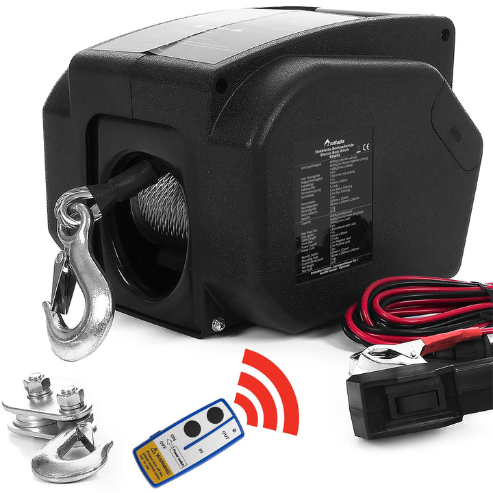 ROTFUCHS Elektrische Seilwinde 12v für Bootstrailer mit Funkfernbedienung – 2721 Kg Zugkraft, Bootsw