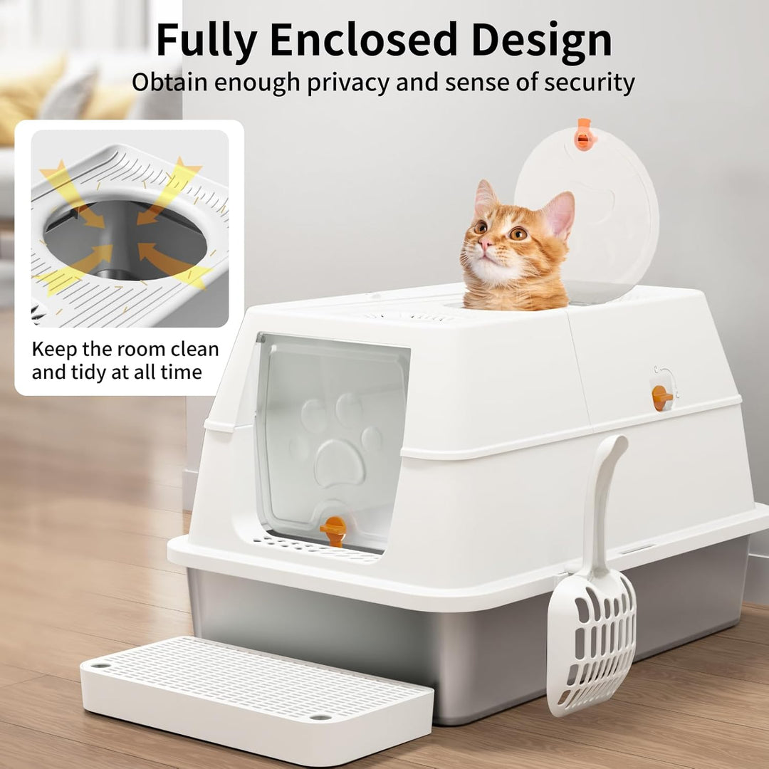Edelstahl Katzenklo mit Deckel, Grosse XXL Katzentoilette aus Edelstahl, Geschlossen Katzentoiletten
