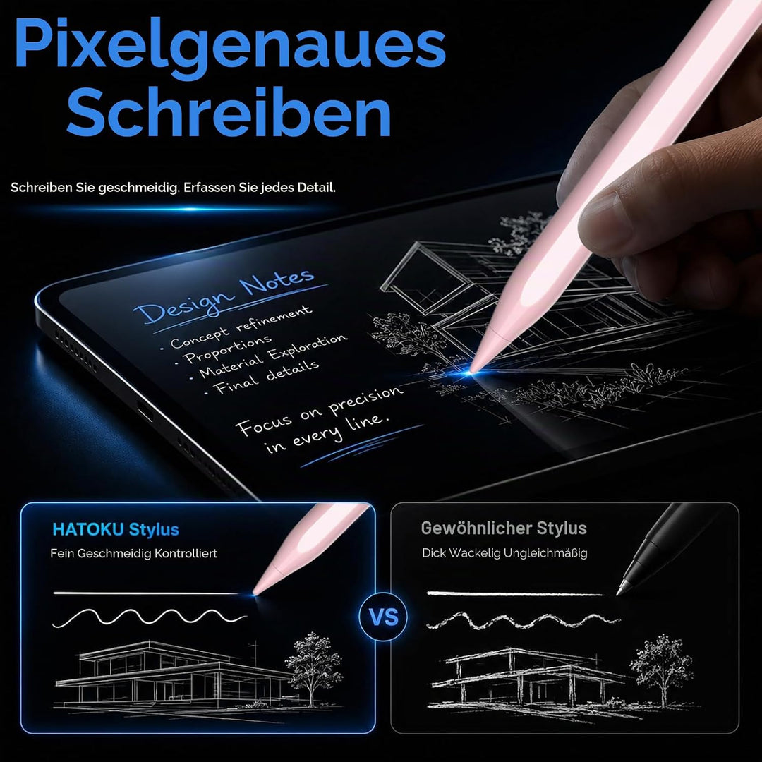Pencil 1. Generation für iPad 11 (2025-2018), HATOKU Stift für Tablets mit Neigungsempfindlichkeit &