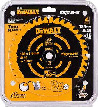 DeWalt DT1668 Kreissaegeblatt Akku 184/16mm 40WZ, 1 Stück One size, One size