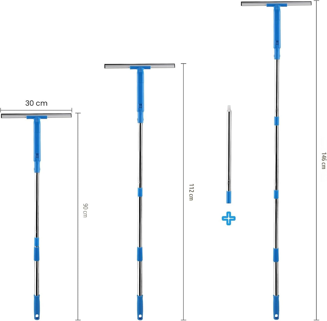 Mitclear Fensterreiniger mit Teleskopstiel (146cm), Professioneller Fensterwischer mit Silikonabzieh