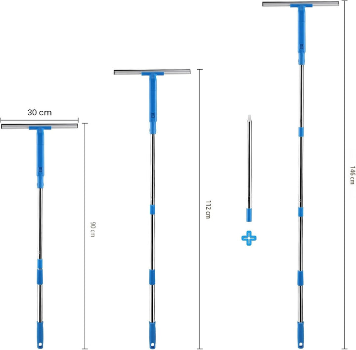 Mitclear Fensterreiniger mit Teleskopstiel (146cm), Professioneller Fensterwischer mit Silikonabzieh