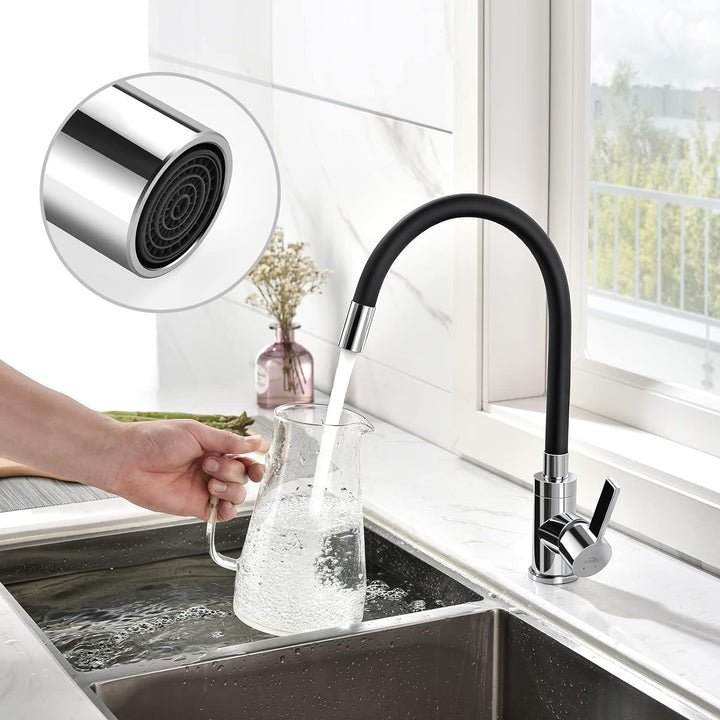 Wasserhahn Küche Schwarz, Auralum Küchenamatur mit Flexibler Auslauf, Hochdruck Armatur Küche 360° D