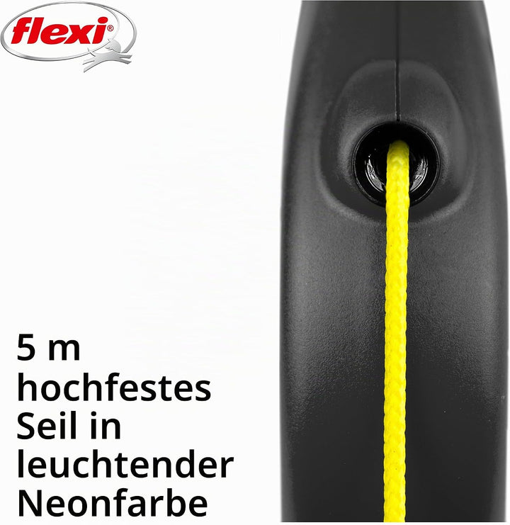 Flexi Roll-Leine Neon Reflect M Seil 5 m Neon/schwarz für Hunde bis max. 20 kg