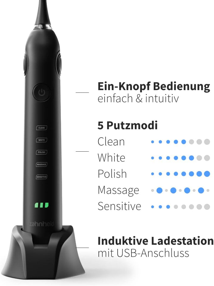 Zahnheld® Super-Set, elektrische Schallzahnbürste GERO + Munddusche AQUADENT | inkl. Bürstenkopf & R