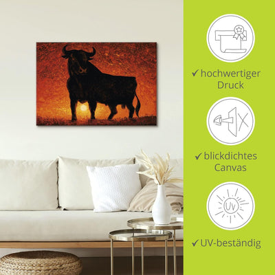 Artland Leinwandbild Wandbild Bild auf Leinwand 70x50 cm Wanddeko Stier Tiere Spanien Stierkampf Kat