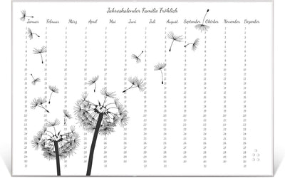 banjado® Wandkalender abwischbar aus Glas 60x40 cm/Jahresplaner abwischbar mit Motiv Pusteblumen Fli