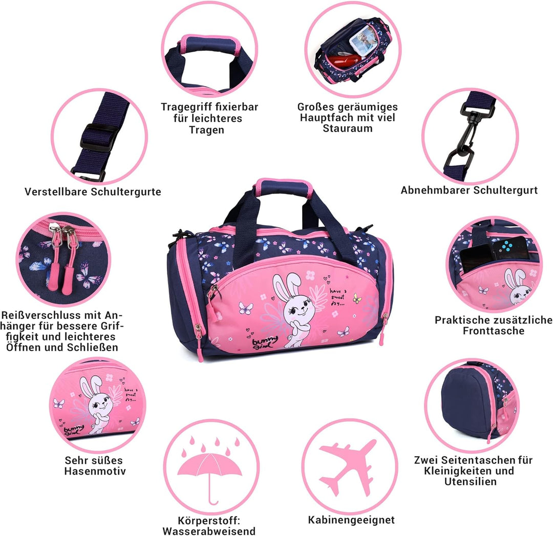 Sporttasche mit süssem Hirsch Motiv für Jungen und Mädchen Blau/Rosa, Blau/Rosa