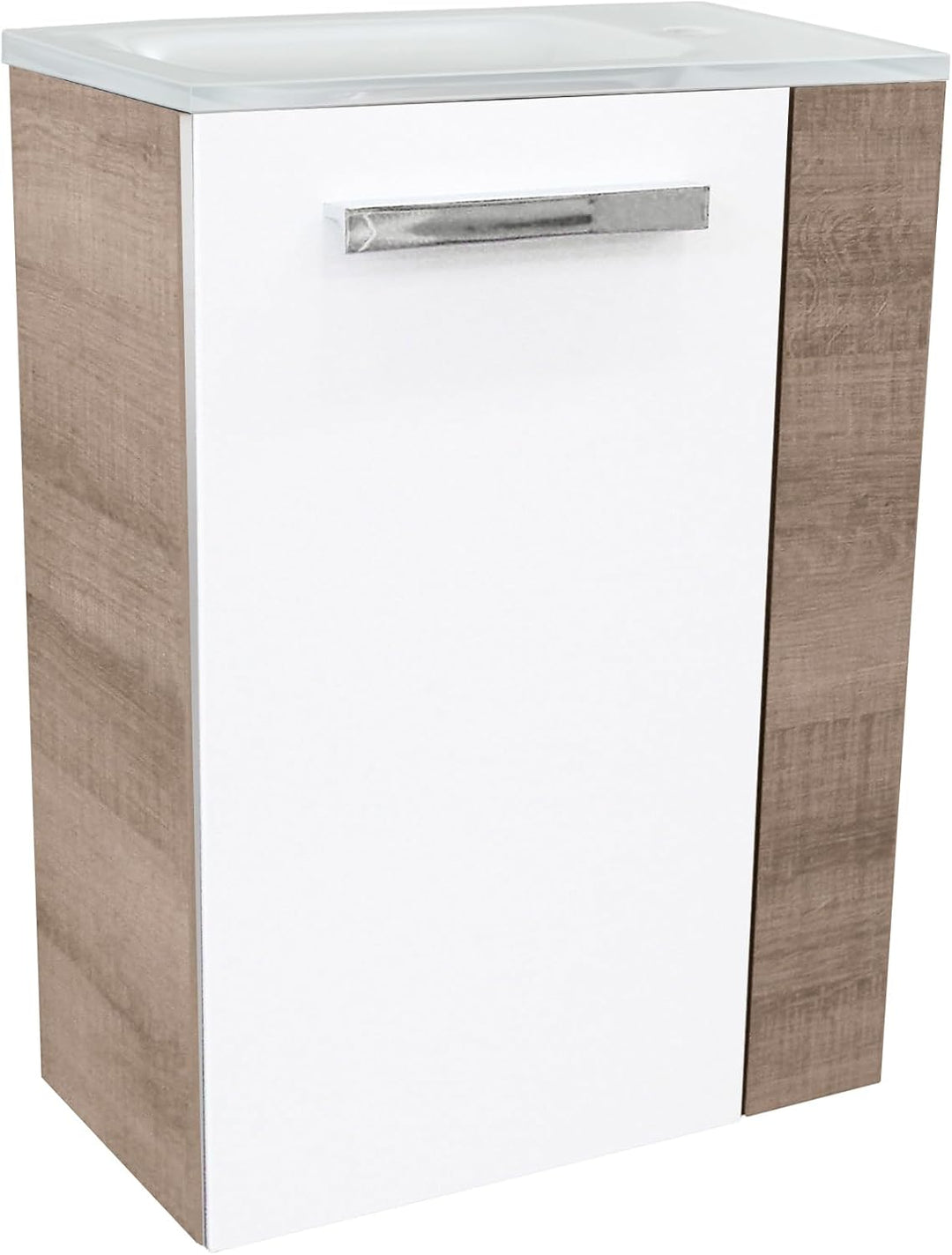 FACKELMANN SBC Mini Waschtischunterschrank 45 Weiss Hochglanz - Graueiche | Art.Nr: 86019