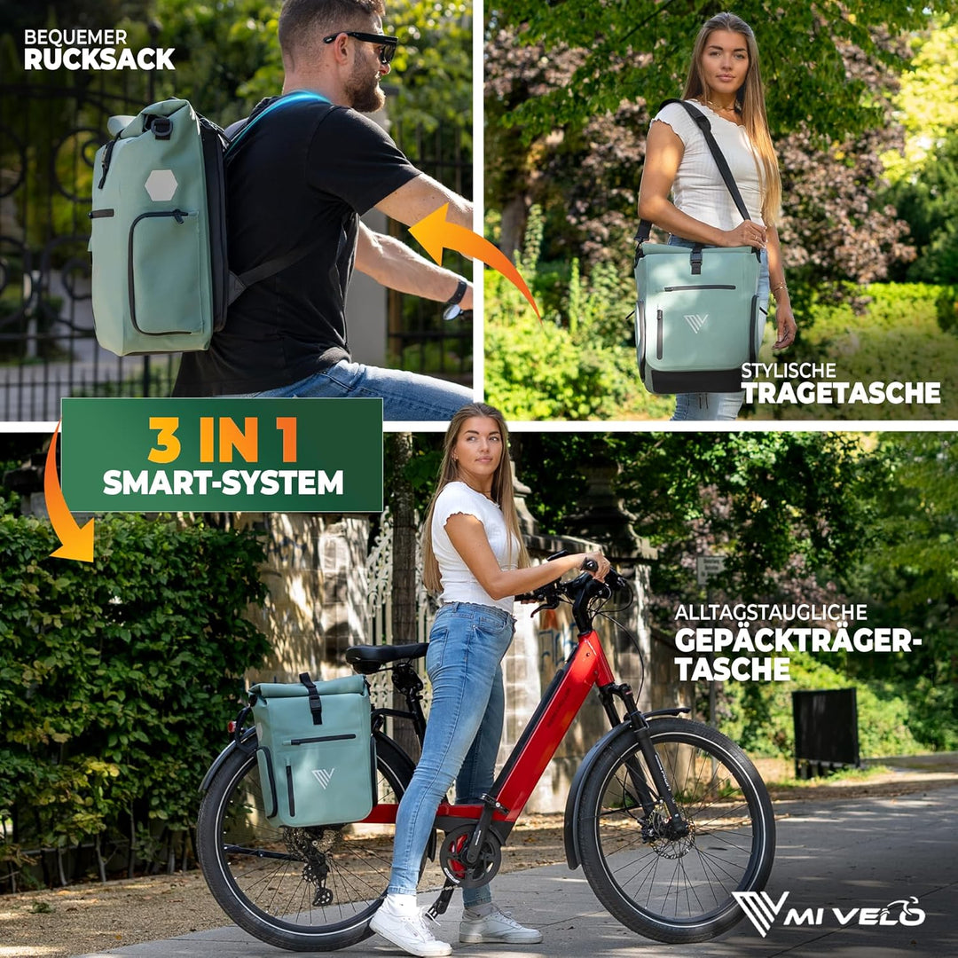 MIVELO 3in1 Fahrradtasche für Gepäckträger I Rucksack &amp; Gepäckträgertasche hinten - in 15 Sekunden u