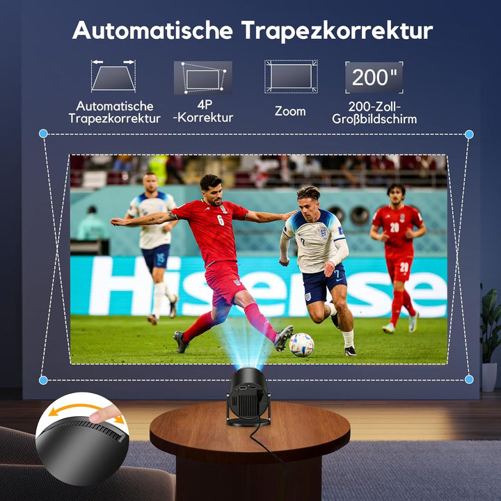 Smart Mini Beamer 1080P Unterstützt, Tragbarer Projektor AKIYO O2 mit WiFi 6 und Bluetooth 5.4, Beam
