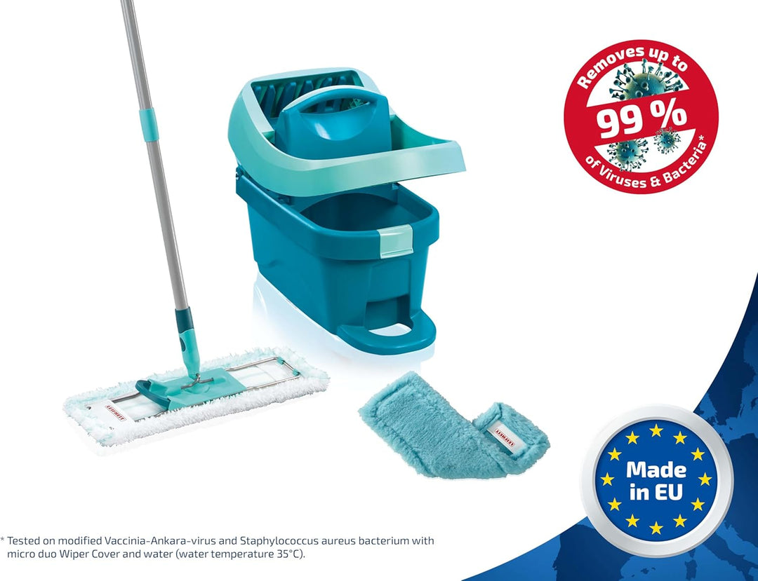 Leifheit Set Wischtuchpresse Profi XL mit Bodenwischer 146cm und Rollen, 1x Mikrofaser Bezug für all