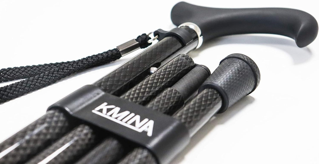 KMINA PRO - Gehstock Klappbar Carbon, Damen Höhenverstellbar, Elegant, Spazierstock Herren Schwarz,